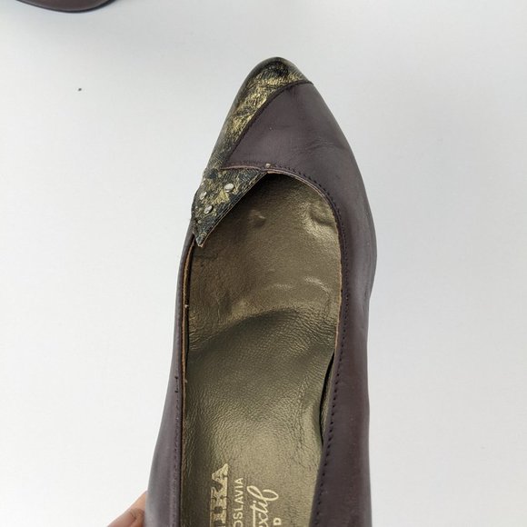 Planika Vintage Leather Retro Brown and Gold High Heel shoes - Picture 13 of 14